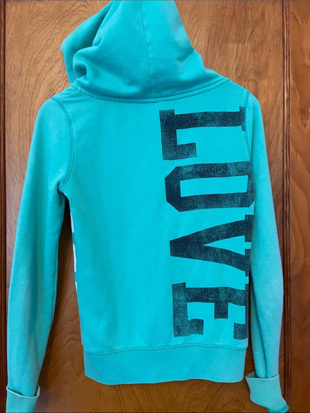 PINK Victoria's Secret Mint Green Zip Hoodie with Vintage Lettering - Picture 5 of 6